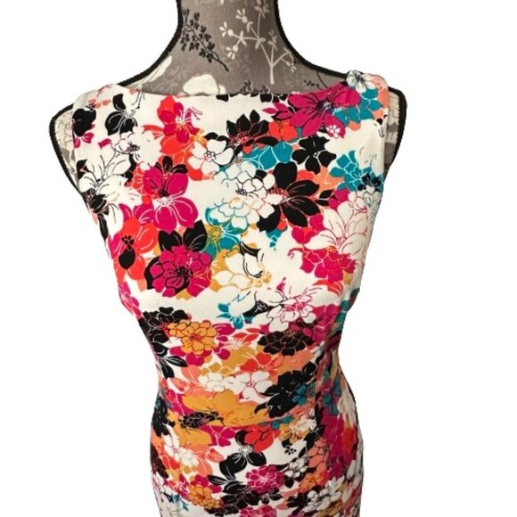 Maggy London Women's 6 Multicolored Floral Sleeveless Lined Midi Sheath Dress - Picture 2 of 14